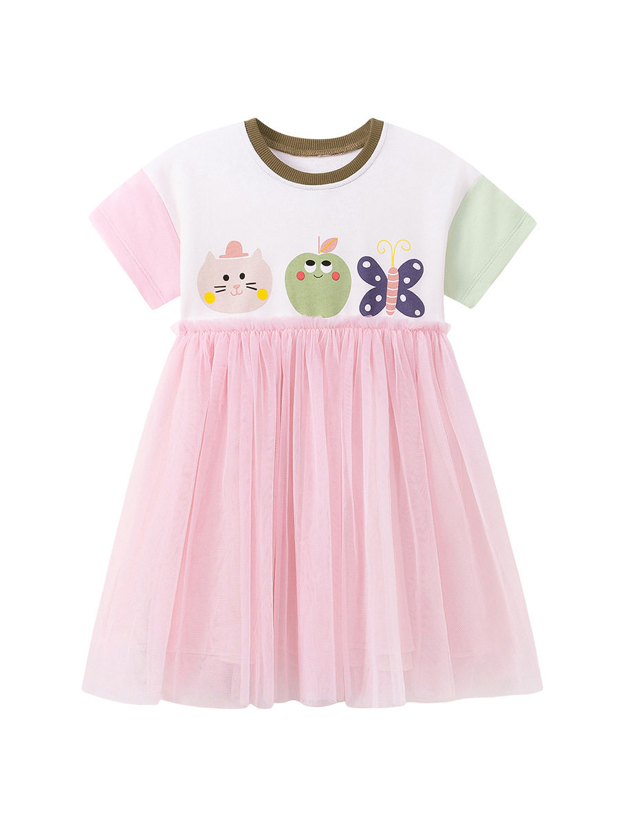 Girls' Summer Short-Sleeve Mesh Dress, Cute Kids' Princess Dress