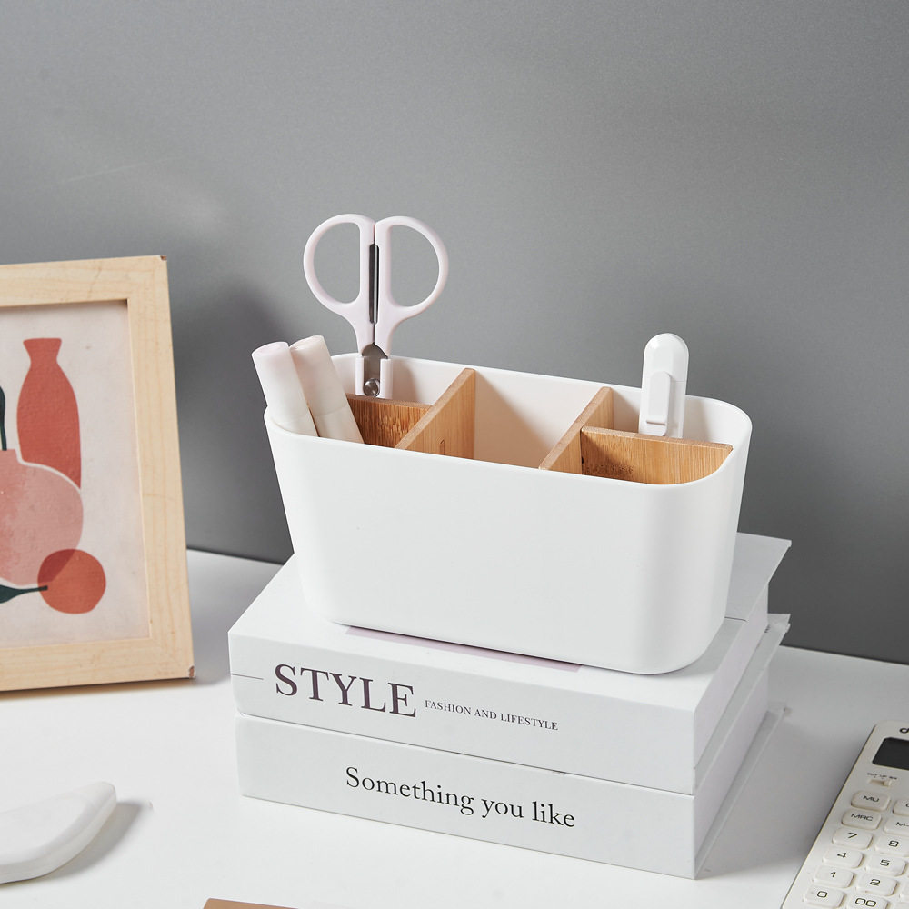 Removable bamboo wood desktop multi-compartment storage box compartment cosmetics stationery storage remote control sundry finishing box