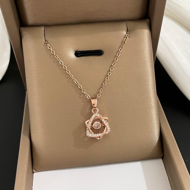 New Korean Style Diamond-encrusted Smart Six-pointed Star Titanium Steel Necklace Women's Real Gold Plated Internet Celebrity Fashionable Simple Elegant Clavicle Chain