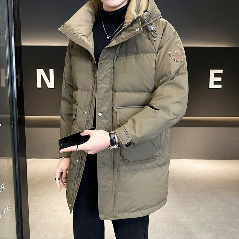 Hooded down Jacket Men's Winter 2024 New Mid-Length Jacket Men's Autumn and Winter Trendy Brand Korean Style Thickeneded Outwear
