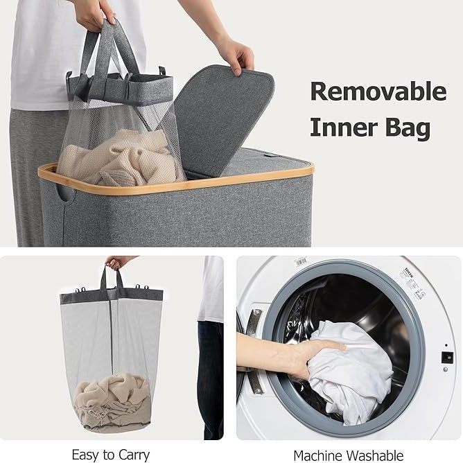 Cross-Border Dirty Clothes Basket for Bedroom with Inner Bag and Lid, Foldable Storage Basket for Dirty Clothes, Bathroom Large-Capacity Storage