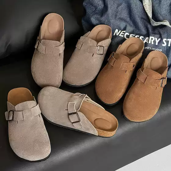 Birkenth Shoes 2025 New Summer Mori Retro Flat Toe Half Slippers Men's Slip-on Non-slip Beach Shoes