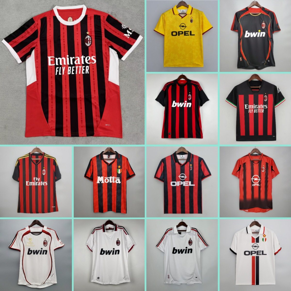 Классический ретро-свитер AC Milan с короткими рукавами № 22, футбольная форма Kakadaro little Romaldini Изображение 1
