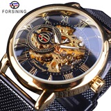Новый продукт forsining watch, мужские модные повседневные часы с римскими цифрами, сетчатый ремень, полые автоматические механические часы
