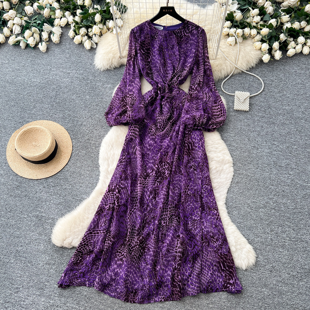 French Vacation Style Floral Maxi Dress for Women Long Sleeve Waist Defined A Line Silhouette Spring and Autumn Wear