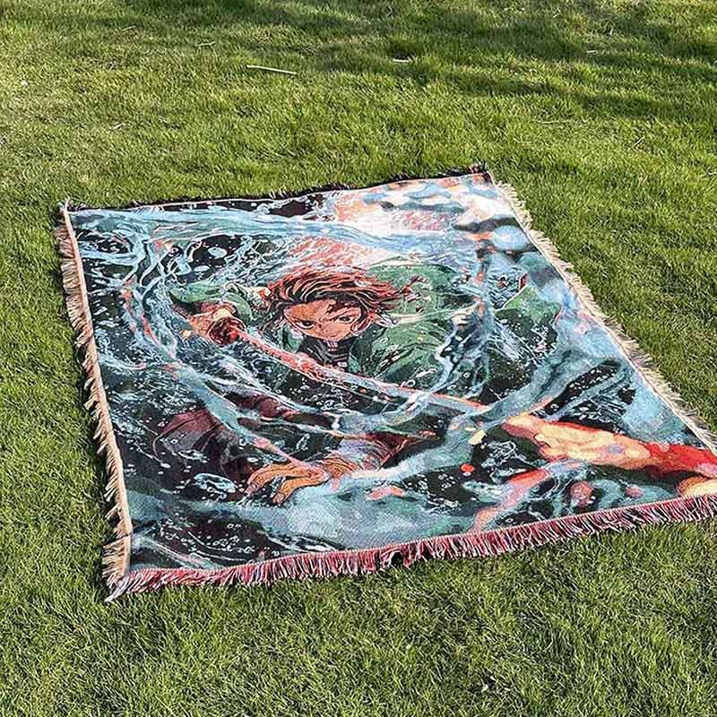 Factory Cross-Border Camping Blanket Moisture-Proof Picnic Mat Woven Jacquard Tapestry Anime Peripheral Gift Line Blanket Small Order Customization