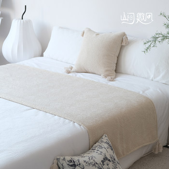 Bed End Blanket Bed End Towel Sofa Blanket Knitted Bed Towel Cover Blanket Homestay Hotel Inn Ins Style Blanket Beige