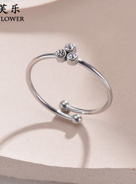 跨境新品ins风锆石开口戒指女轻奢简约小众设计情侣对戒指环礼物
