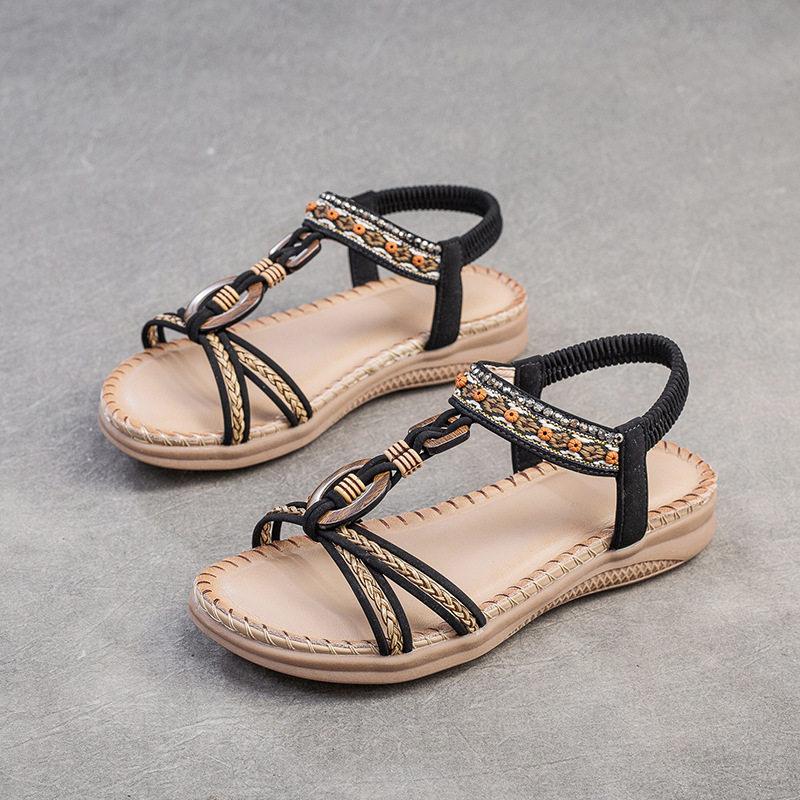 Dép Sandal Nữ Quai Dệt Phong Cách Bohemian Đế Cao 3cm - 4cm Màu Đen, Kem, Đỏ...