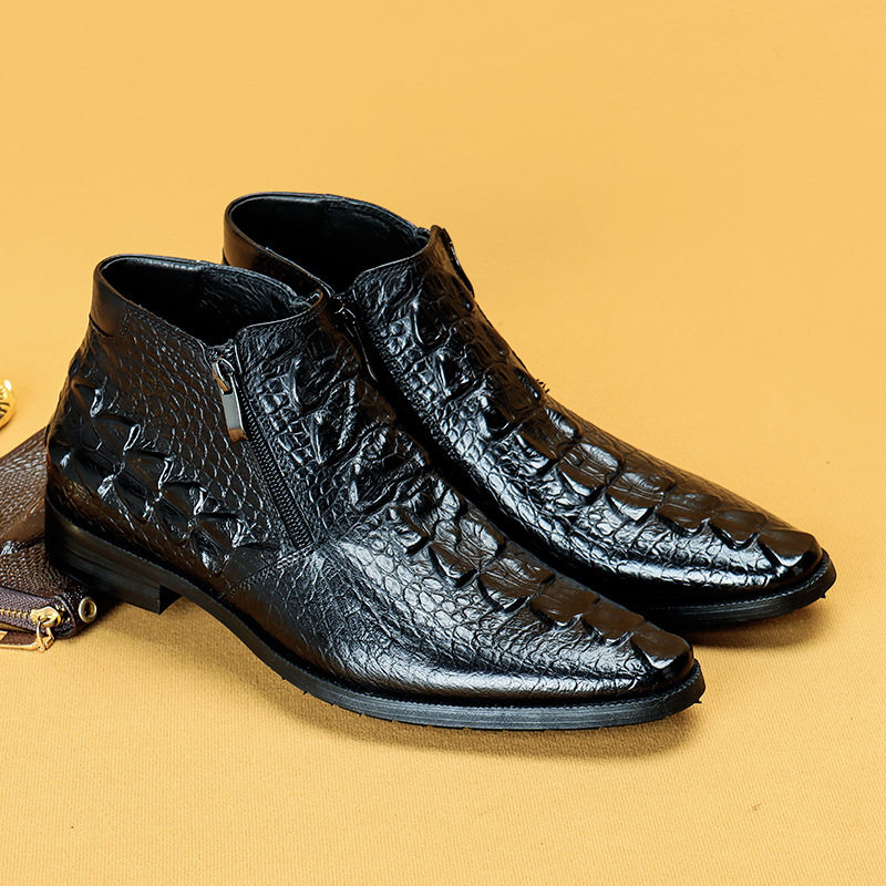 Boot Martin Nam Da Bò Họa Tiết Chiều Cao Đế Khoảng 3cm Màu Đen, Đỏ