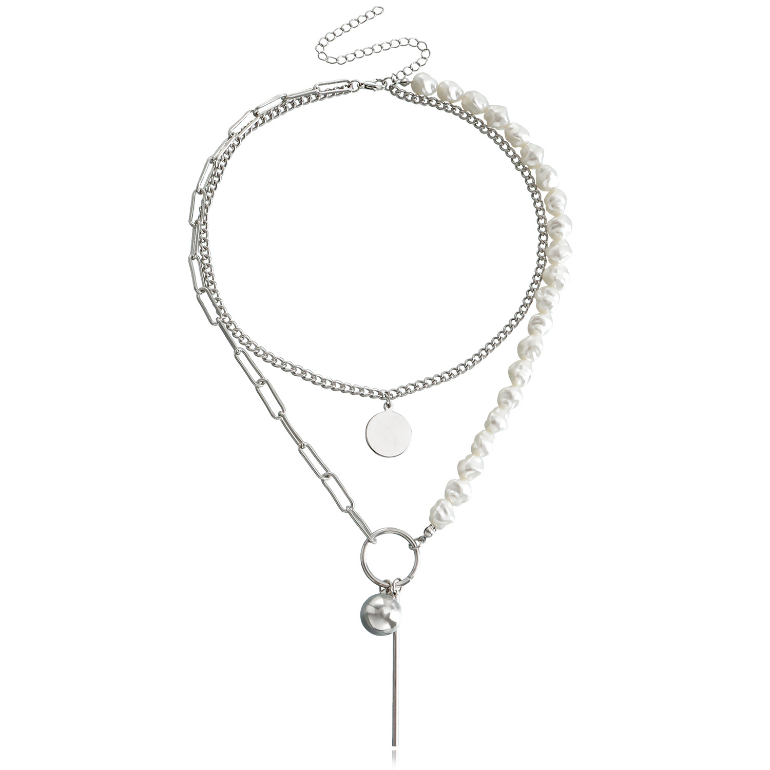 欧美跨境饰品 朋克锁骨链小众设计贝母项链女 潮流合金毛衣链项饰