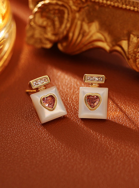 天然贝母爱心香水吊坠项链级感时尚轻奢气质锁骨链仙女风耳钉