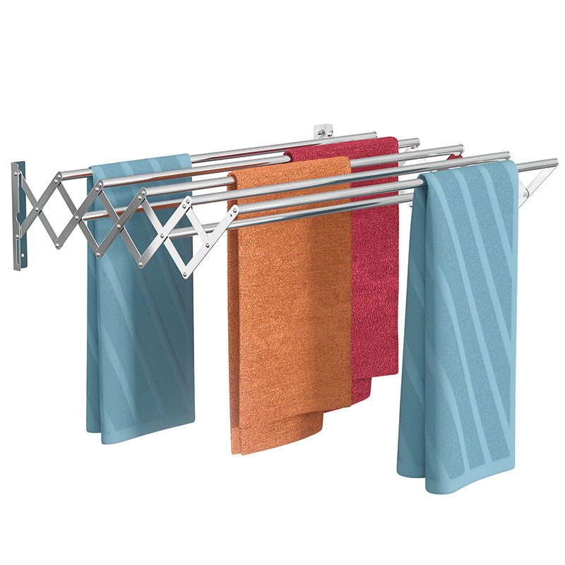 Cross-border Invisible Drying Rack Rod Wall Hanging Folding Balcony Telescopic Bay Window Drying Rack Stainless Steel Telescopic Towel Rack