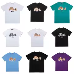 Correct version PA Angel decapitated bear letter print palm tree Tide brand short sleeve High Street Men's and women's loose T-shirt