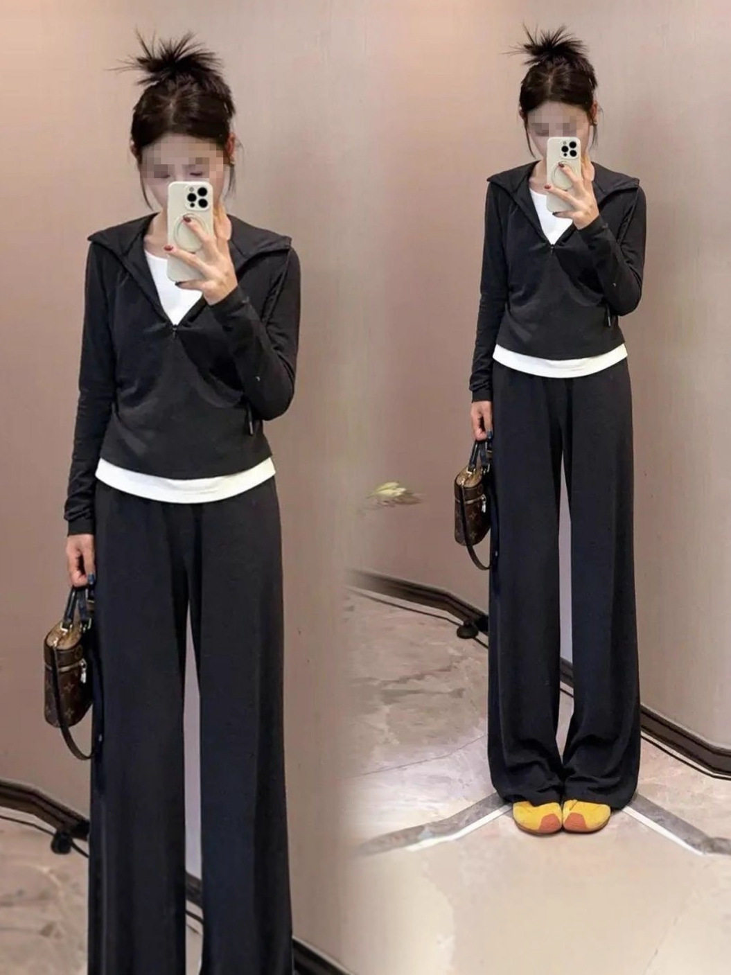 Fashion Casual Women's Suit Autumn 2025 New Fake Two-Piece Slimming Age-Reducing Hooded Sweatshirt Long Pants Two-Piece Set