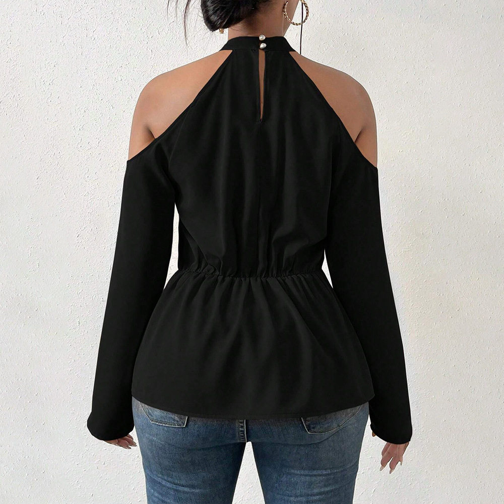 Womens Elegant Cold Shoulder Long Sleeve T Shirt Chic Design Spring Summer Style High Quality Fabric Wholesale