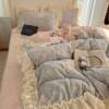 Korean Floral Lace Milk Velvet Four-Piece Winter Thickeneded Coral Velvet Quilt Cover Bed Sheets Flannel Three-Piece Set