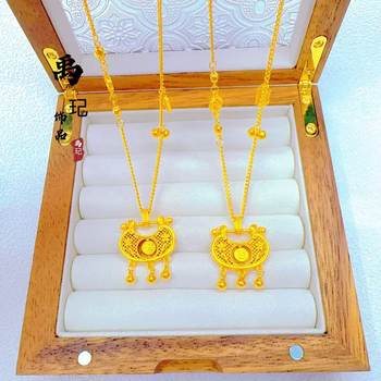 Tiktok Popular Sand Gold Rotatable Auspicious Ruyi Blessing Lock Necklace for Women Hollow Filigree Bell Clavicle Chain Wholesale