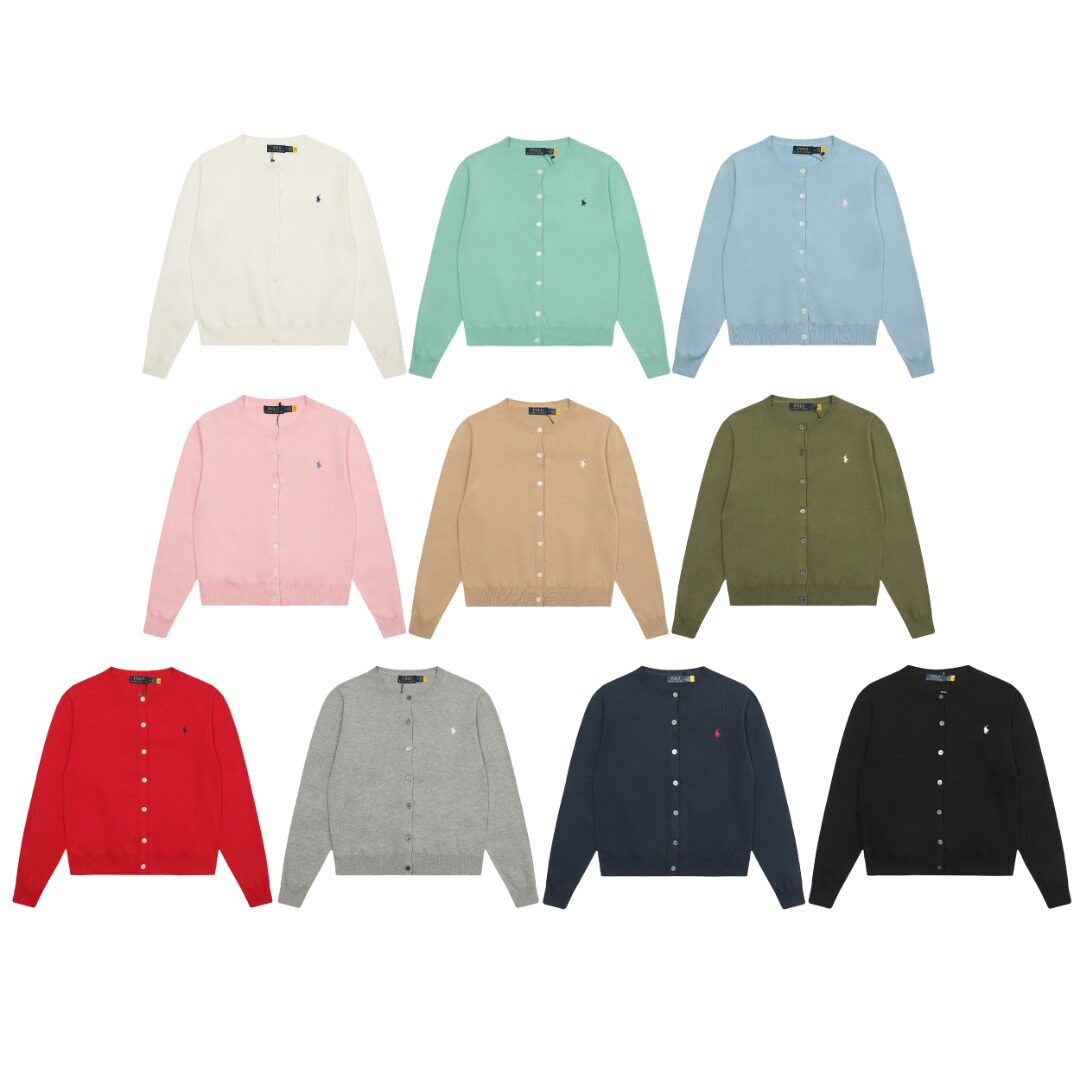 สามารถสแกนรหัส QR ได้ Rl Ralph Lauren เสื้อคาร์ดิแกนไหมพรมสีพื้น คอกลม พิมพ์โลโก้ปัก แขนยาว ใช้ได้ทั้งชายและหญิง พร้อมบริการปรับแต่งตามสั่ง