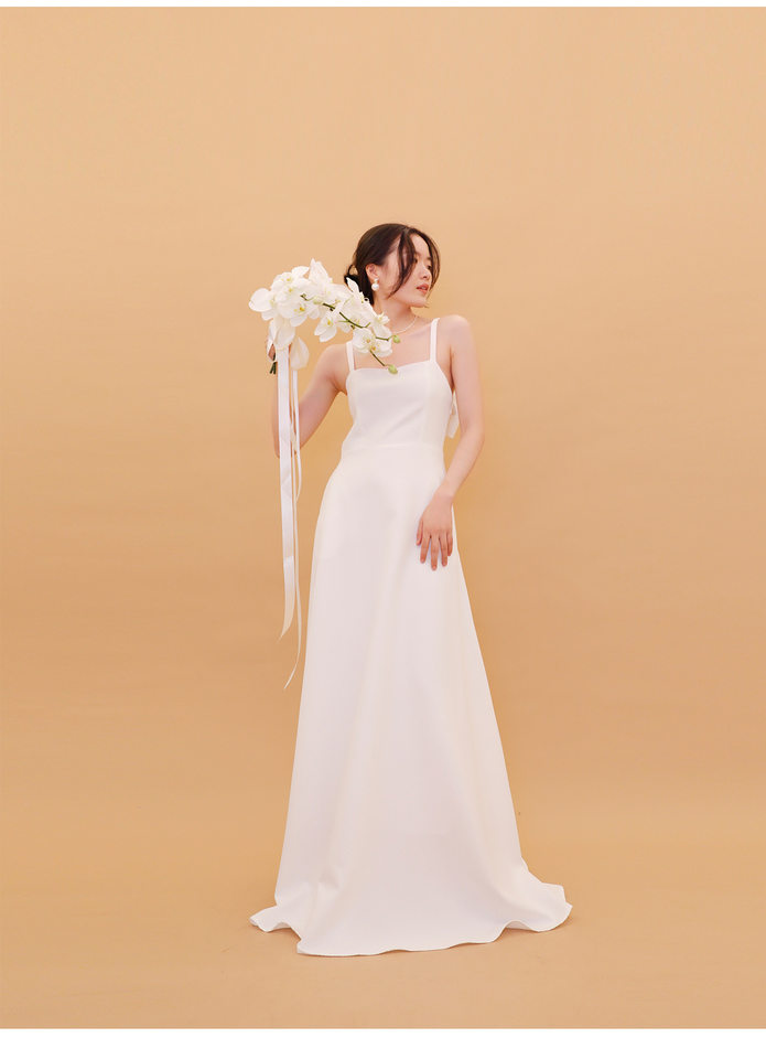 Váy Cưới/Đầm Cưới Hở Lưng Nơ Lớn Dáng Dài Màu Trắng chi tiết 12