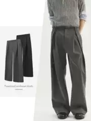 【Csmy】Stay the Night Three-Dimensional I-Shaped Pleated A-Line Silhouette Scimitar Tr Trousers Commuter Casual Pants