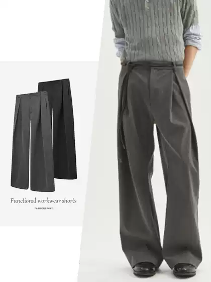 【Csmy】Stay the Night Three-Dimensional I-Shaped Pleated A-Line Silhouette Scimitar Tr Trousers Commuter Casual Pants