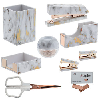 Factory Direct Sales Acrylic Marble Pattern Set Stapler Pen Holder Tape Dispenser Staple Remover Office Stationery Set