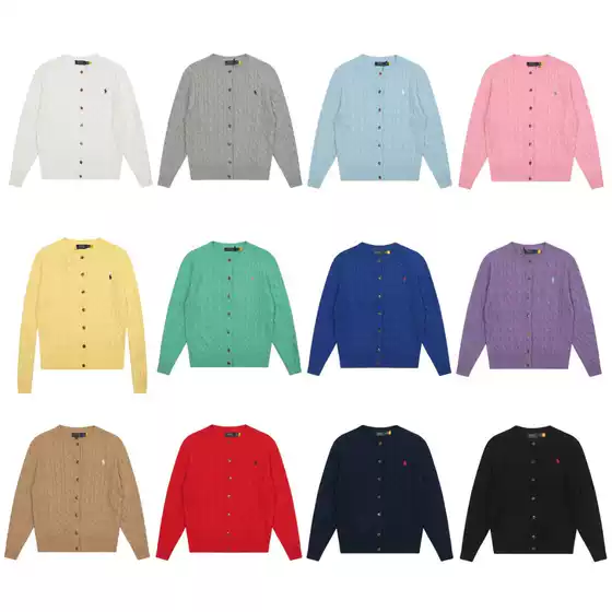 Rl Ralph Lauren Pony Embroidered Twist Cardigan Sweater Versatile Knit Casual Sweater Jacket Top for Women