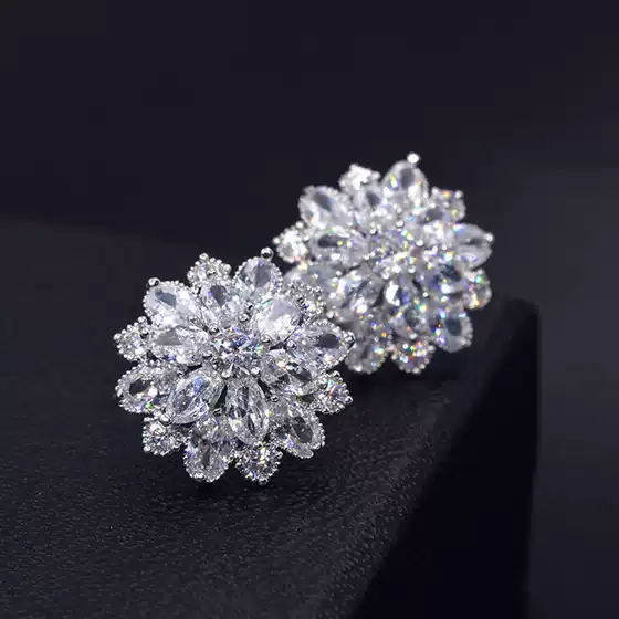temu AliExpress TK Hot Sale S925 Silver Plated Zircon Sun Flower Earrings Women's Japanese and Korean-style Full Diamond Earrings Earrings