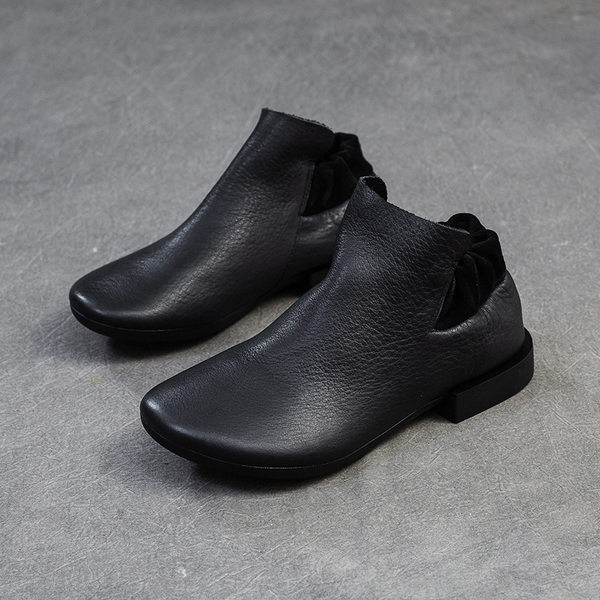 Giày Boot Nữ Da Bò Lười Đi Chiều Cao Đế Khoảng 2cm Màu Đen, Nâu
