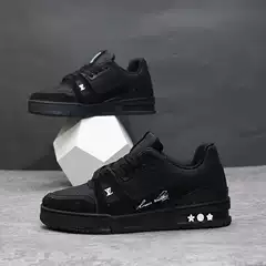 Men's Shoes Black Warrior Genuine Leather Sneakers Spring Unisex Casual Shoes Couple Thick-Soled Black Ins Dad Shoes 9003