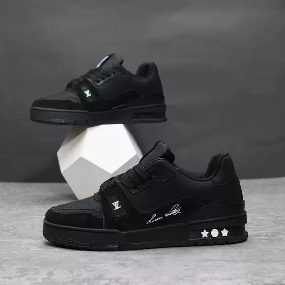 Men's Shoes Black Warrior Genuine Leather Sneakers Spring Unisex Casual Shoes Couple Thick-Soled Black Ins Dad Shoes 9003