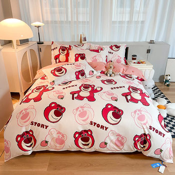 Foreign Trade Popular Disney Cartoon Brushed Washed Cotton Four-Piece Set Student Dormitory Bed Sheets Three-Piece Set Available for Wholesale