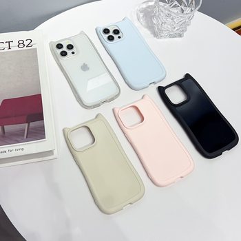 Suitable for Apple 17 Promax Skin-Feel Cat Ears Pure Color Silicone Soft Phone Case Iphone16E Stereo Case