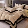 Plush Retro Style Hepburn Light French High Weight Milk Velvet Fully Matte Stereo Relief French Lace Four-Piece Set