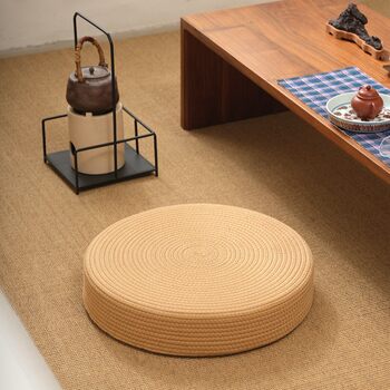 Futon Cushion for Tea Brewing by the Stove, Tatami Mat for Home Use, Bulrush Meditation Cushion, Thickened Round Cushion for Living Room Bay Window