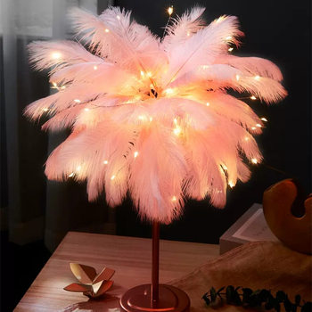 Feather table lamp bedroom ins girl bedside lamp creative simple modern night light wedding room warm decorative lamp