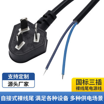 National Standard Three-Plug Power Cord Household Appliances Hair Dryer Bare Tail Power Adapter Plug Cord Bare Wire Tail Wire Wholesale