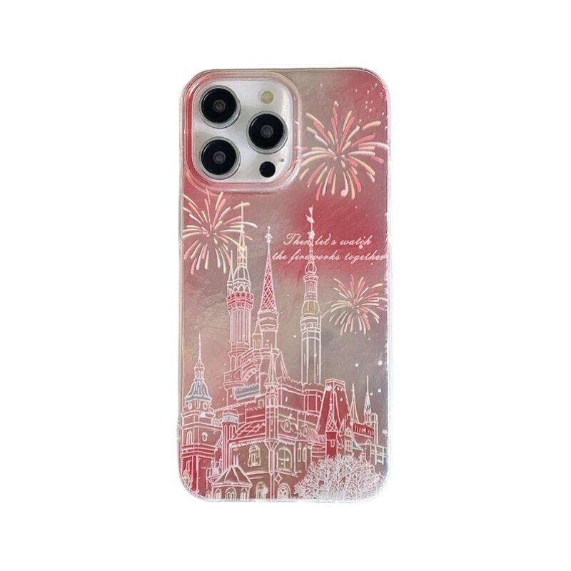 Fireworks Castle Is Suitable for Iphone17Pro High-End Imd Mobile Phone Case 15 Anti-Fall Pearl Bracelet Protective Cover 13