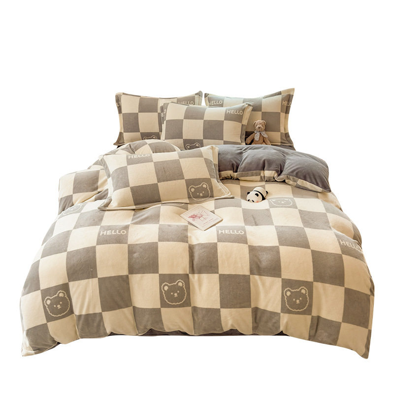 Winter Thickened Milk Velvet Four-Piece Set, Ins-Style Fresh French Velvet Bed Sheet, Duvet Cover, Fitted Sheet, Three-Piece Set