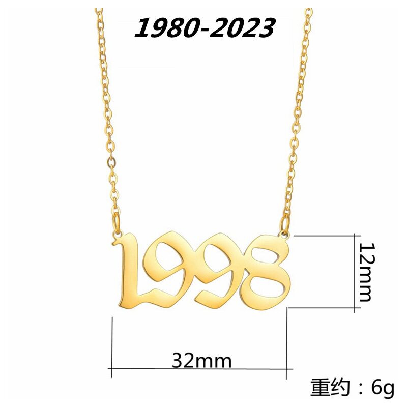 Cross-border 2024 personalized titanium steel year necklace birthday digital stainless steel necklace jewelry wholesale birthday gift
