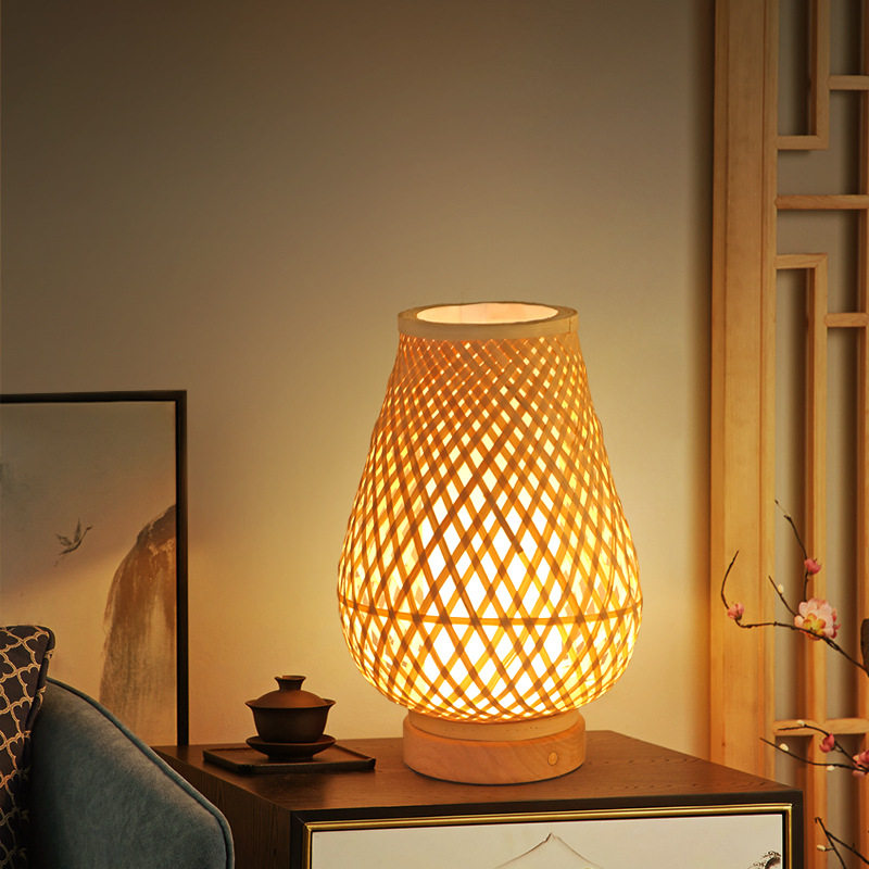 Japanese-style atmosphere table lamp rechargeable retro bed & breakfast bedroom bedside lamp tea room antique decorative bamboo floor lamp