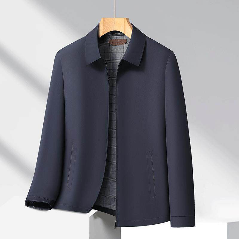Áo Khoác Nam Cổ Bẻ Công Sở Kiểu Lão Thành Màu Xanh Navy, Xám