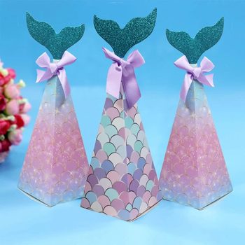 Cross-Border Hot Selling Mermaid Birthday Party Candy Box Kidsren's Birthday Paper Packaging Box Holiday Wedding Candy Box