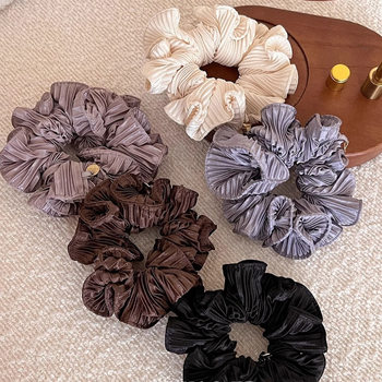 Gentle Pleated Head Flower Large Intestine Hair Ring Internet Celebrant 2024 New Style Ball Head Striped Hair Ring Hair Rope Tie Hair Rope