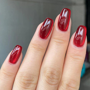Wear nail New Year cat's eye red solid color short autumn and winter white simple manicure detachable manicure fake nail piece