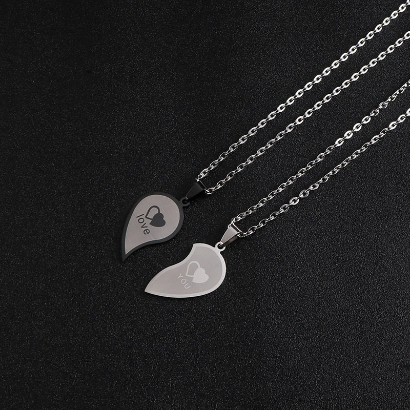 Peach heart love couple stitching necklace a pair of stainless steel pendant Korean style men's student pendant clavicle chain accessories