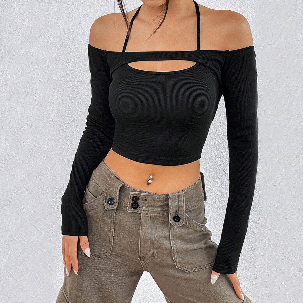Womens Sexy Off Shoulder Slim Fit Short Sleeve T Shirt Hollow Out Design American Style Spring Summer Collection