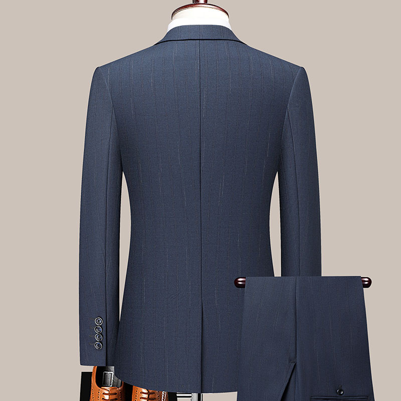 Bộ vest sọc nam công sở dáng ôm vừa vặn phong cách Hàn Quốc — Sọc xanh lam