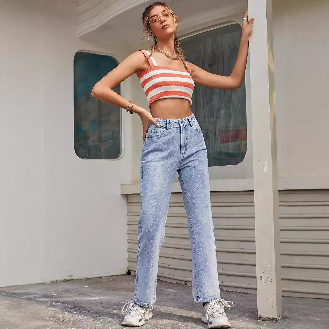 High Waisted Slim Fit Straight Leg Jeans Womens Denim Trousers Casual Wear for Spring and Summer Wholesale Available